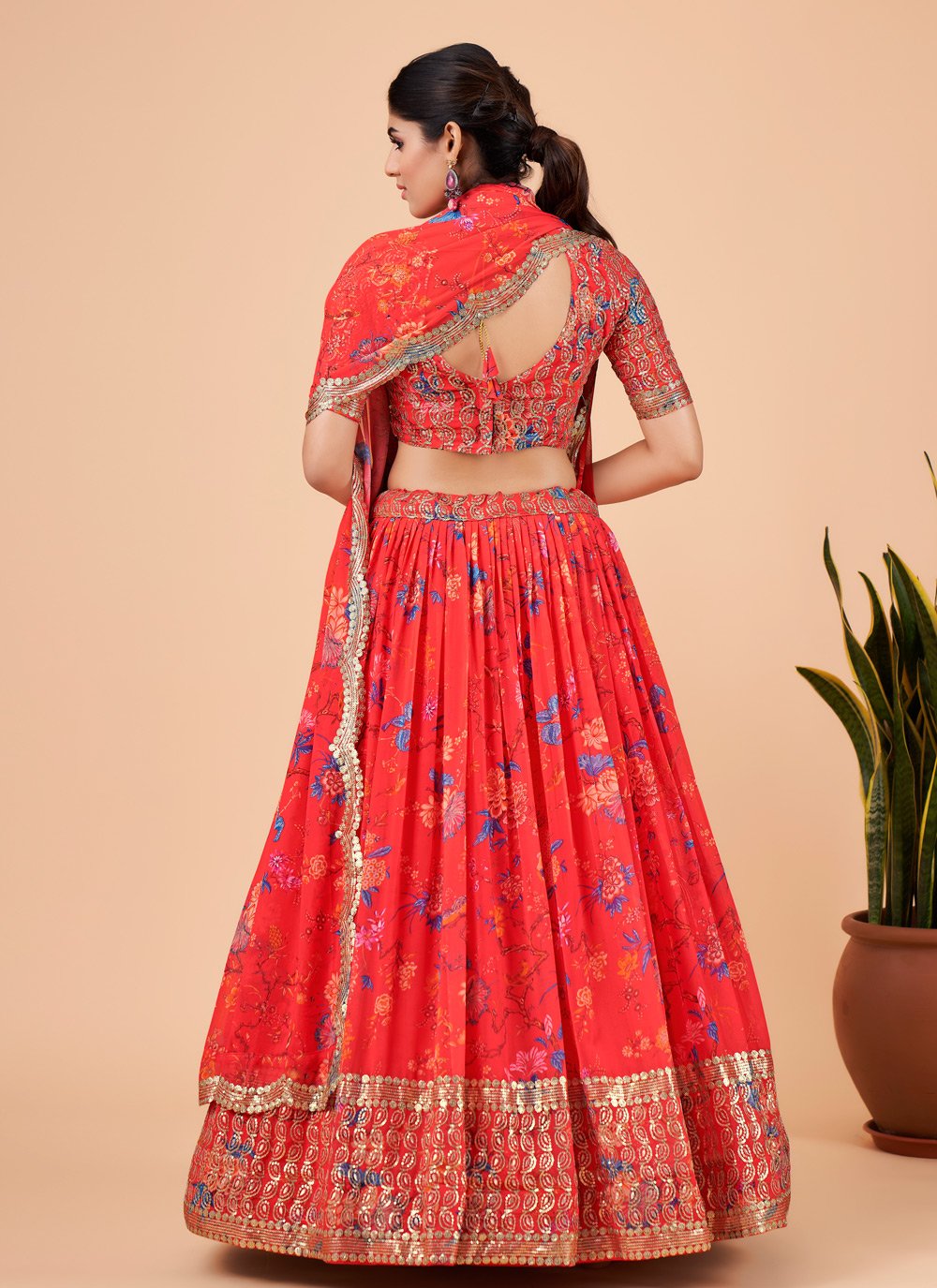 A Line Lehenga Faux Georgette Pink Embroidered Lehenga Choli