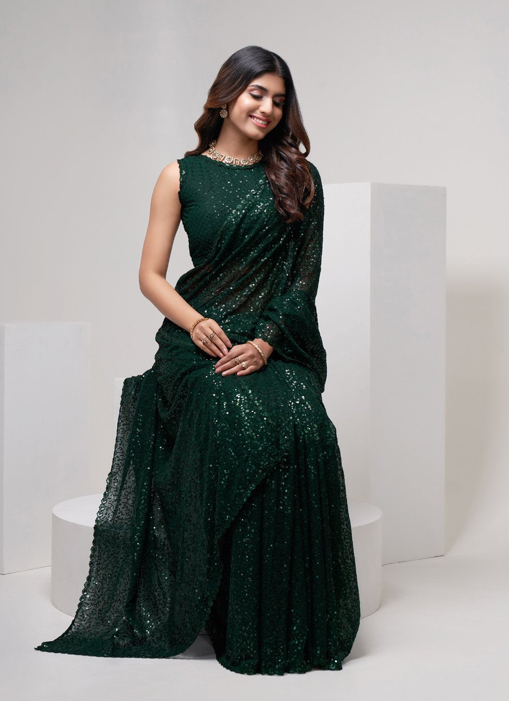 Trendy Saree Georgette Green Embroidered Saree