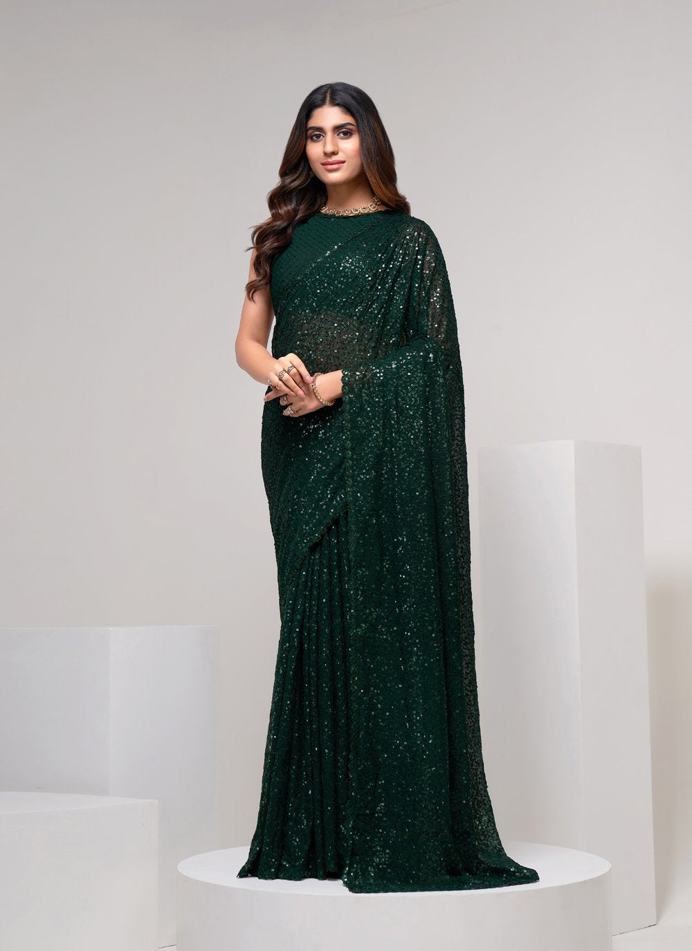 Trendy Saree Georgette Green Embroidered Saree