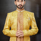 Indo Western Sherwani Jacquard Orange Yellow Embroidered Mens