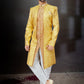 Indo Western Sherwani Jacquard Orange Yellow Embroidered Mens