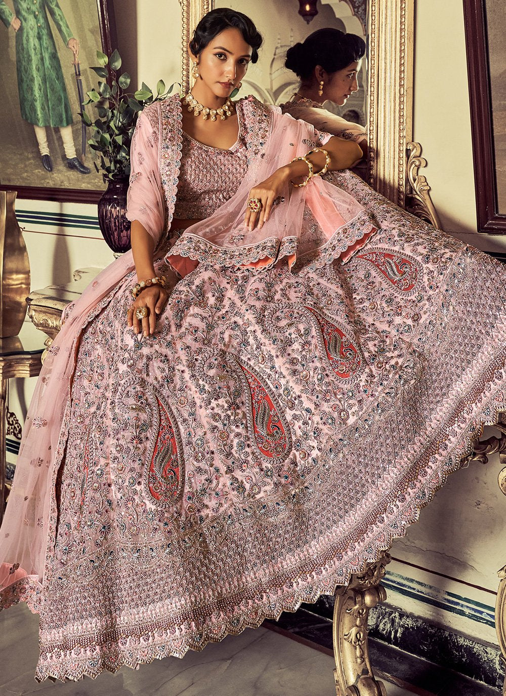 Lehenga Choli Net Pink Dori Work Lehenga Choli