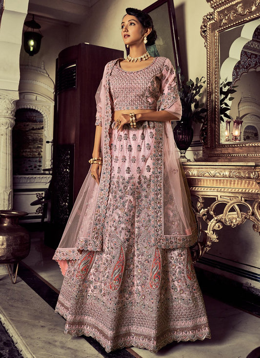 Lehenga Choli Net Pink Dori Work Lehenga Choli