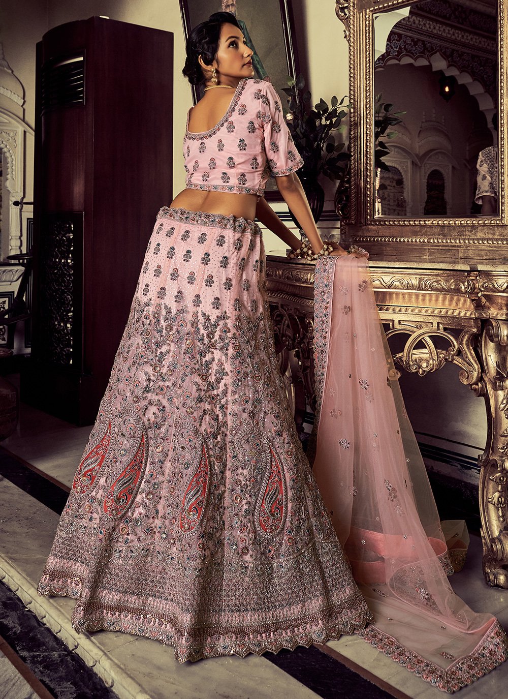 Lehenga Choli Net Pink Dori Work Lehenga Choli