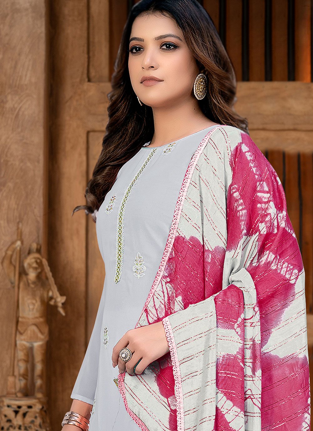 Salwar Suit Pure Georgette Grey Thread Salwar Kameez