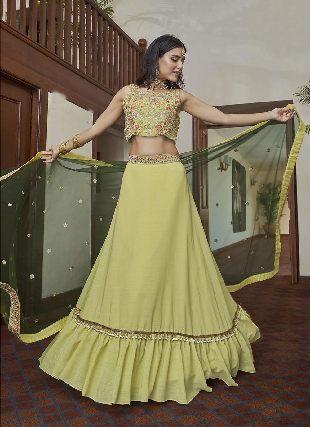 A Line Lehenga Silk Yellow Dori Work Lehenga Choli