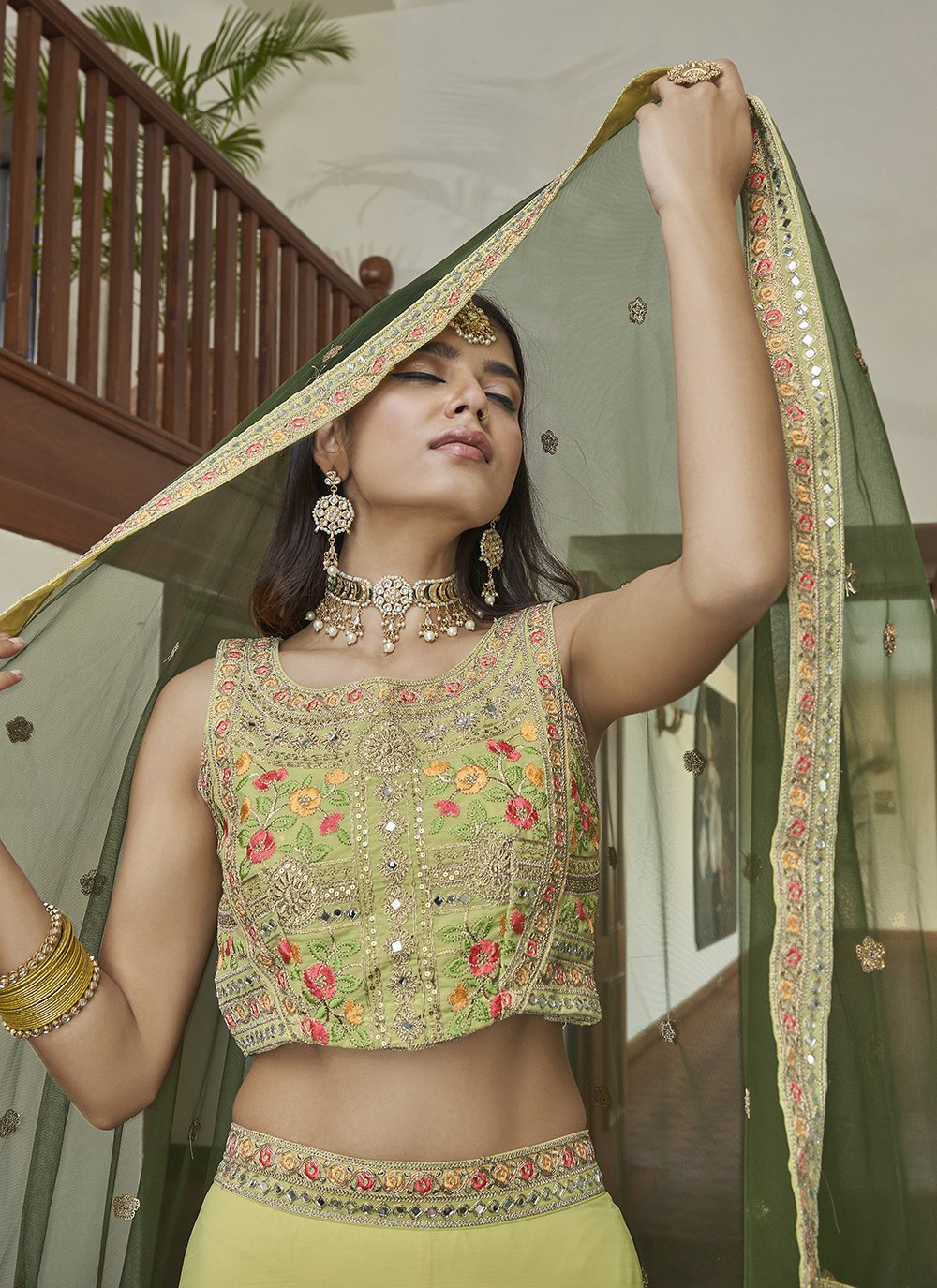 A Line Lehenga Silk Yellow Dori Work Lehenga Choli