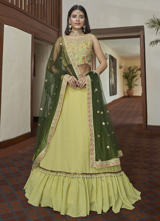 A Line Lehenga Silk Yellow Dori Work Lehenga Choli