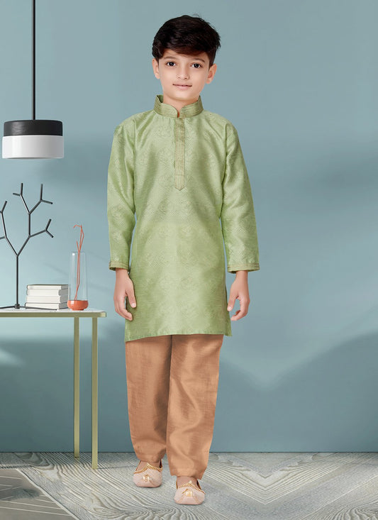 Kurta Pyjama Jacquard Green Thread Kids