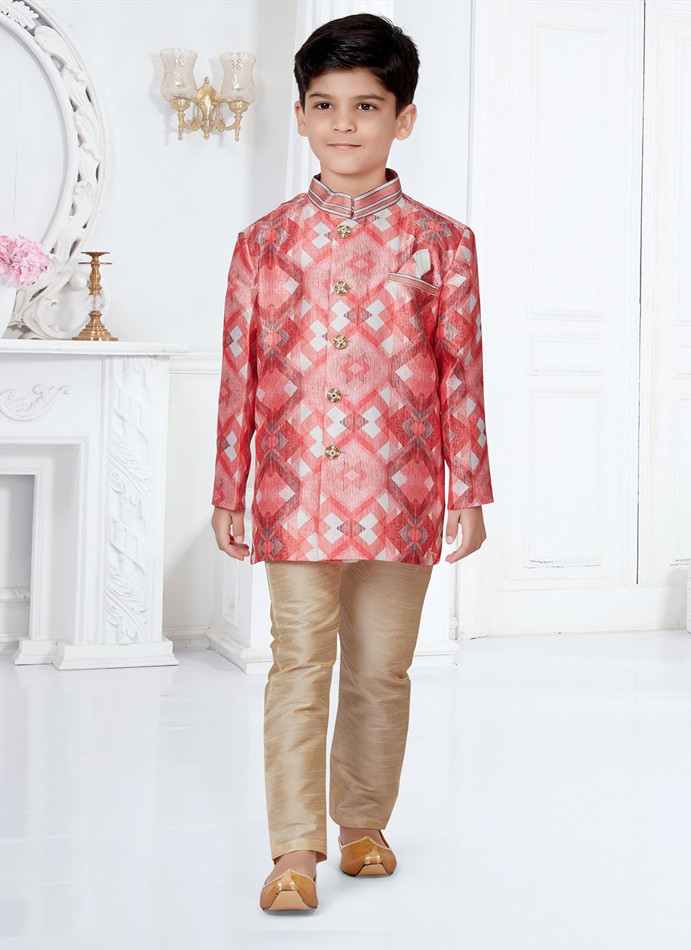 Indo Western Sherwani Jacquard Multi Colour Digital Print Kids