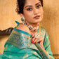 Classic Banarasi Silk Tissue Aqua Blue Patch Border Saree