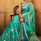 Classic Banarasi Silk Tissue Aqua Blue Patch Border Saree