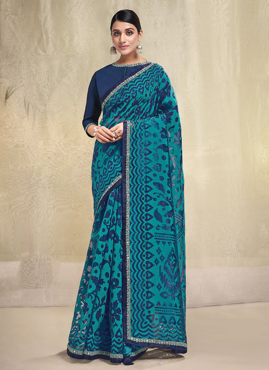 Classic Tissue Aqua Blue Weaving Saree