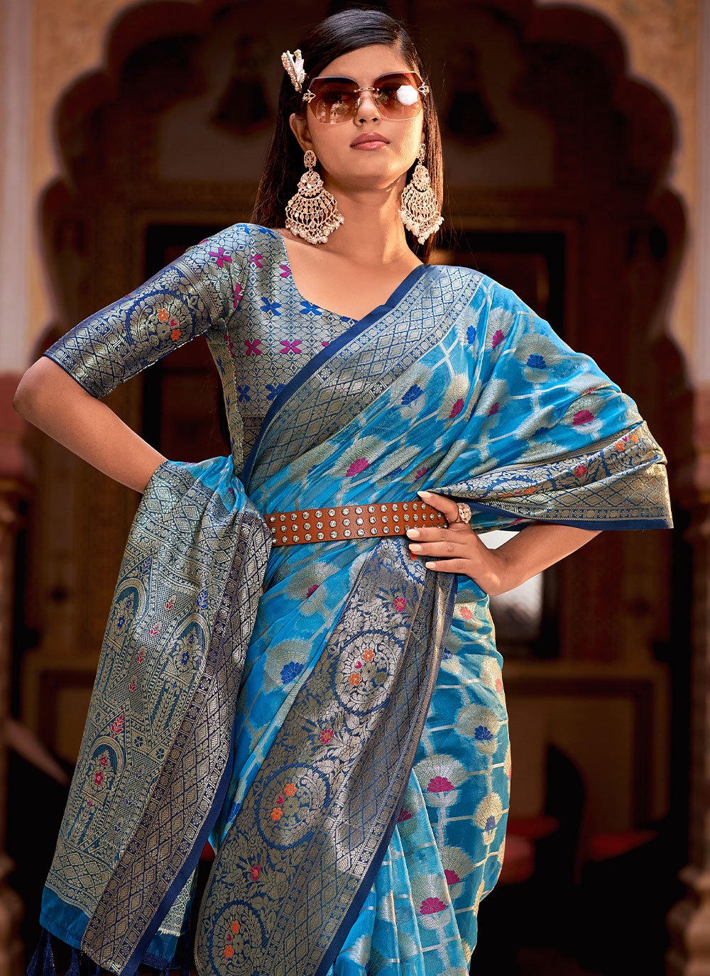 Classic Silk Tissue Aqua Blue Weaving Saree