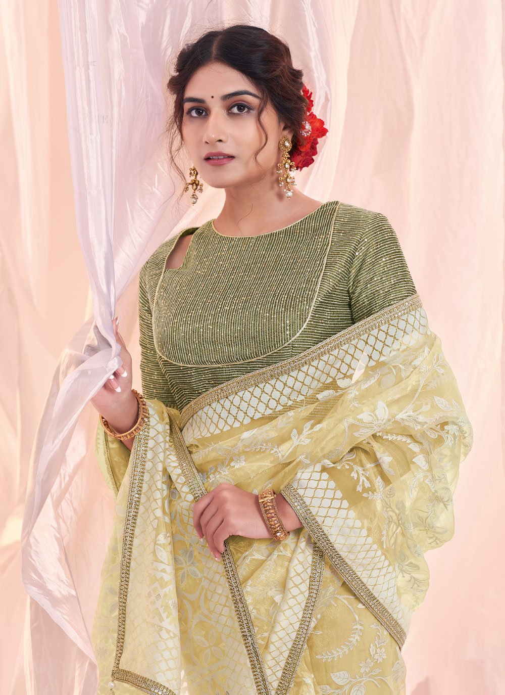 Classic Tissue Cream Print Saree