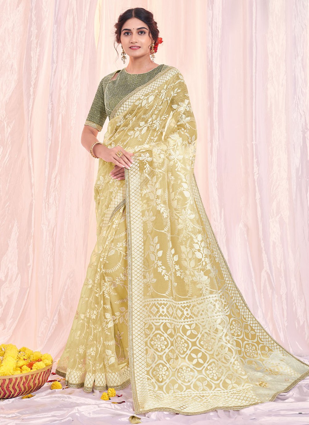 Classic Tissue Cream Print Saree