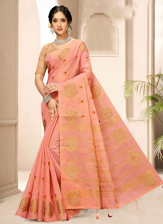 Classic Tissue Pink Embroidered Saree