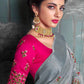 Trendy Saree Silk Tissue Grey Embroidered Saree