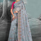 Trendy Saree Silk Tissue Grey Embroidered Saree