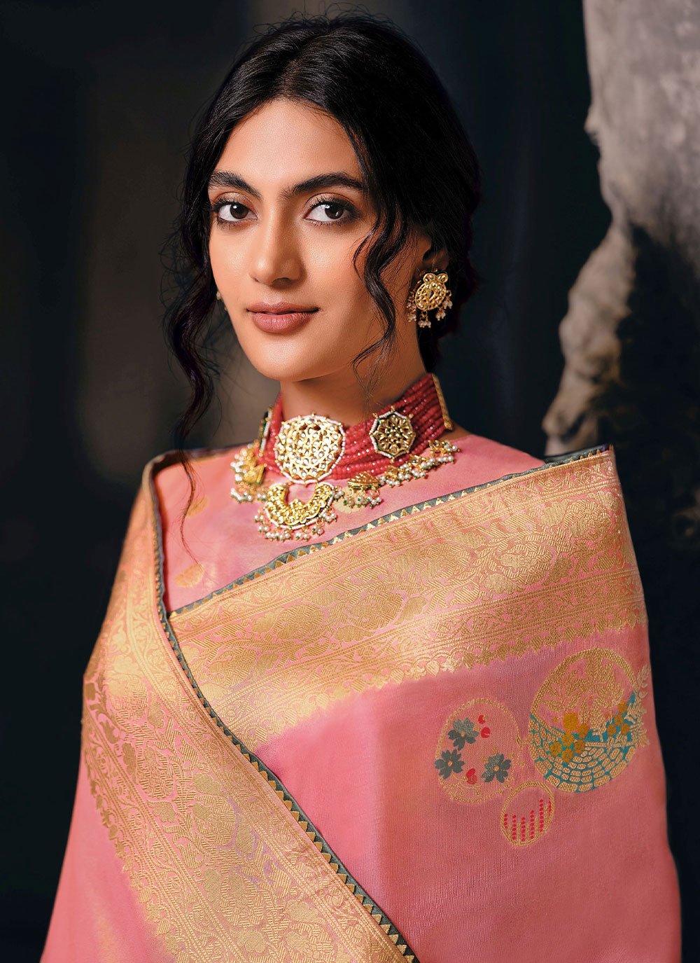 Classic Silk Tissue Pink Meenakari Saree