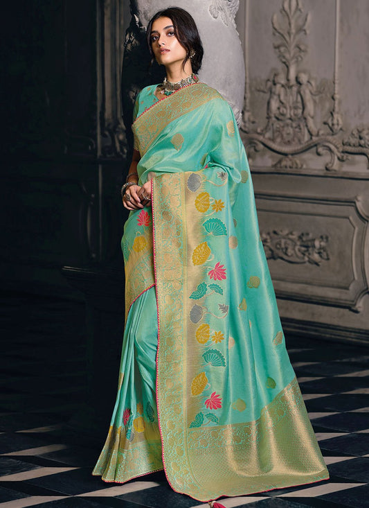 Classic Silk Tissue Blue Meenakari Saree