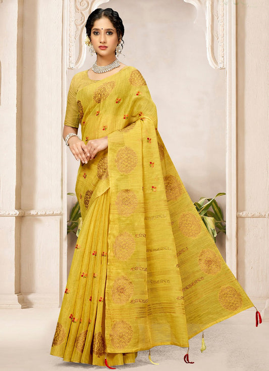 Designer Tissue Yellow Embroidered Saree