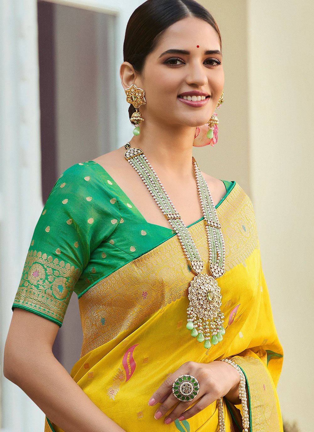 Traditional Saree Silk Tissue Yellow Woven Saree