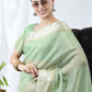 Classic Linen Tissue Sea Green Strips Print Saree