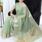 Classic Linen Tissue Sea Green Strips Print Saree