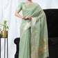 Classic Linen Tissue Sea Green Strips Print Saree