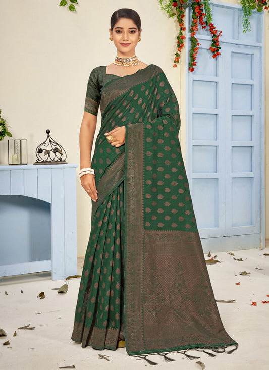 Traditional Saree Cotton Green Embroidered Saree