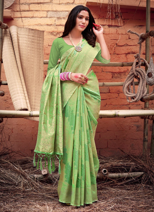 Traditional Saree Organza Green Weaving Saree