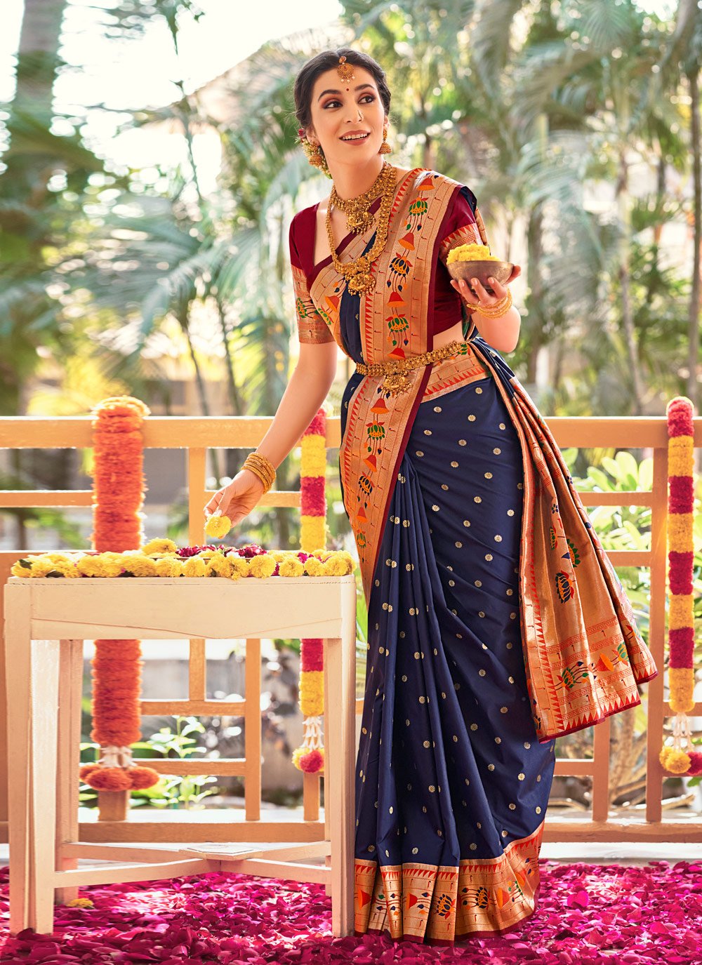 Traditional Saree Silk Blue Patch Border Saree