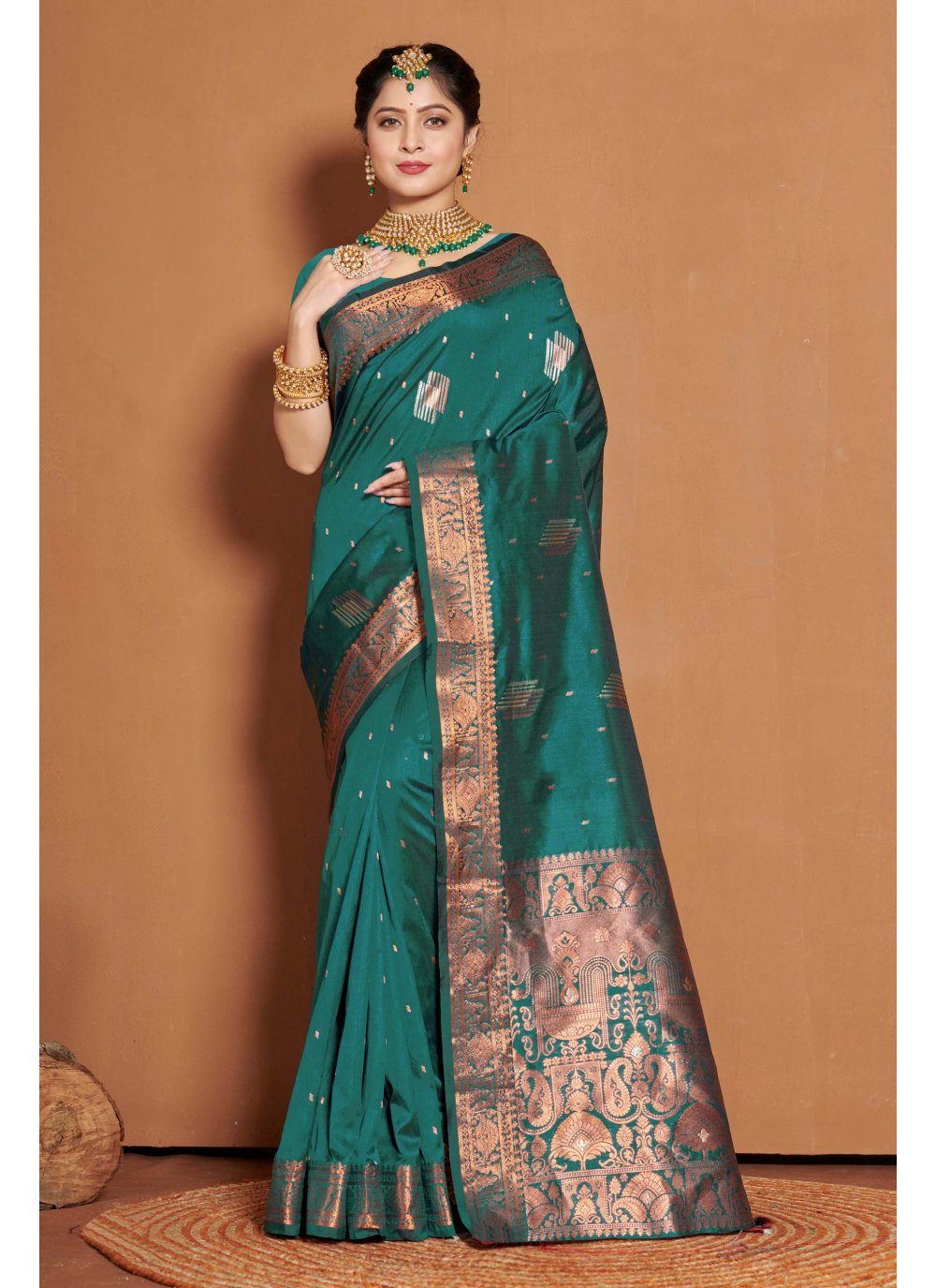 Traditional Saree Banarasi Silk Teal Embroidered Saree