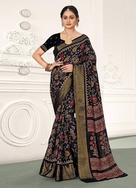 Traditional Saree Cotton Black Print Saree