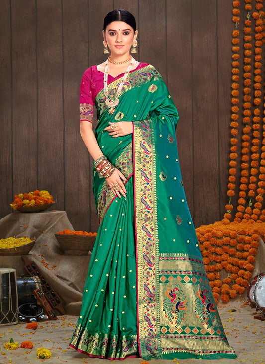 Traditional Saree Silk Green Weaving Saree