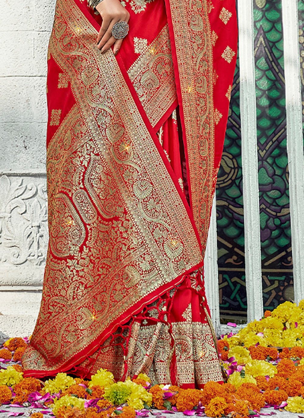 Traditional Saree Banarasi Silk Red Weaving Saree