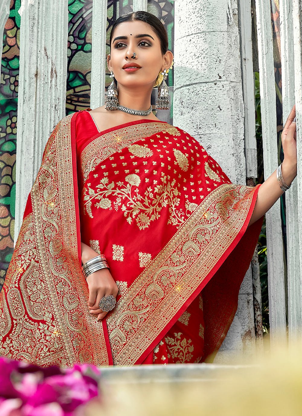 Traditional Saree Banarasi Silk Red Weaving Saree