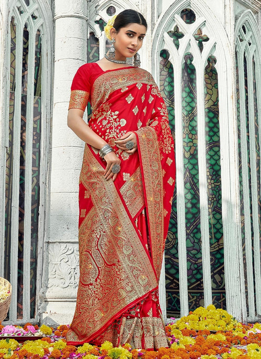 Traditional Saree Banarasi Silk Red Weaving Saree