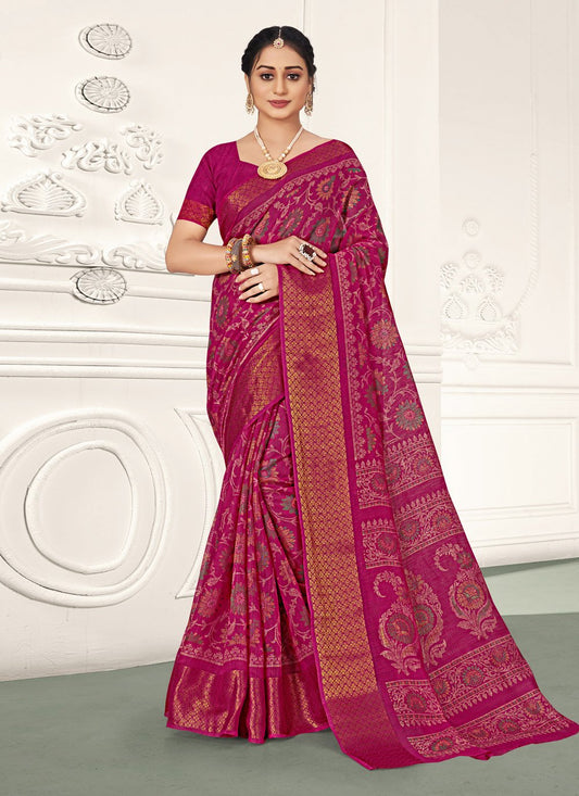 Traditional Saree Cotton Magenta Print Saree