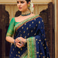 Traditional Saree Fancy Fabric Blue Green Embroidered Saree