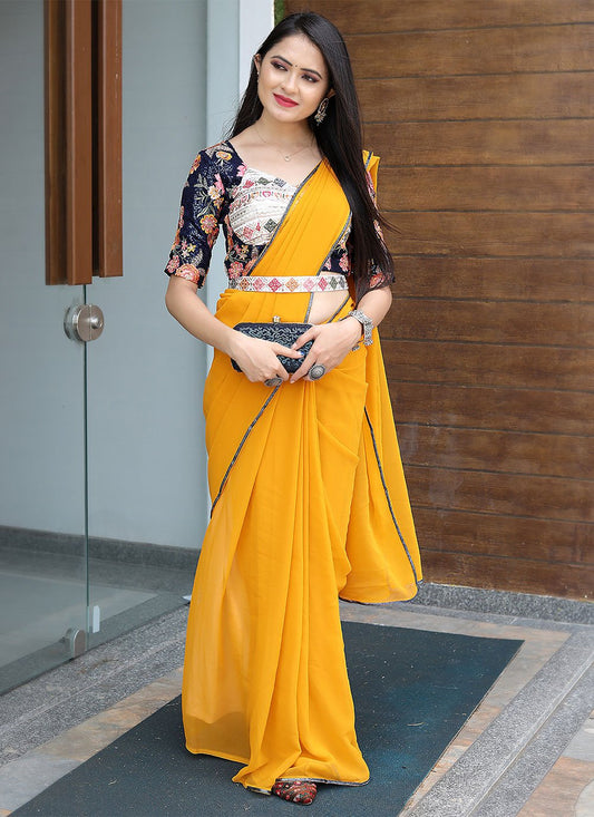 Traditional Saree Georgette Mustard Embroidered Saree