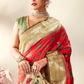 Traditional Saree Pure Silk Gold Red Meenakari Saree