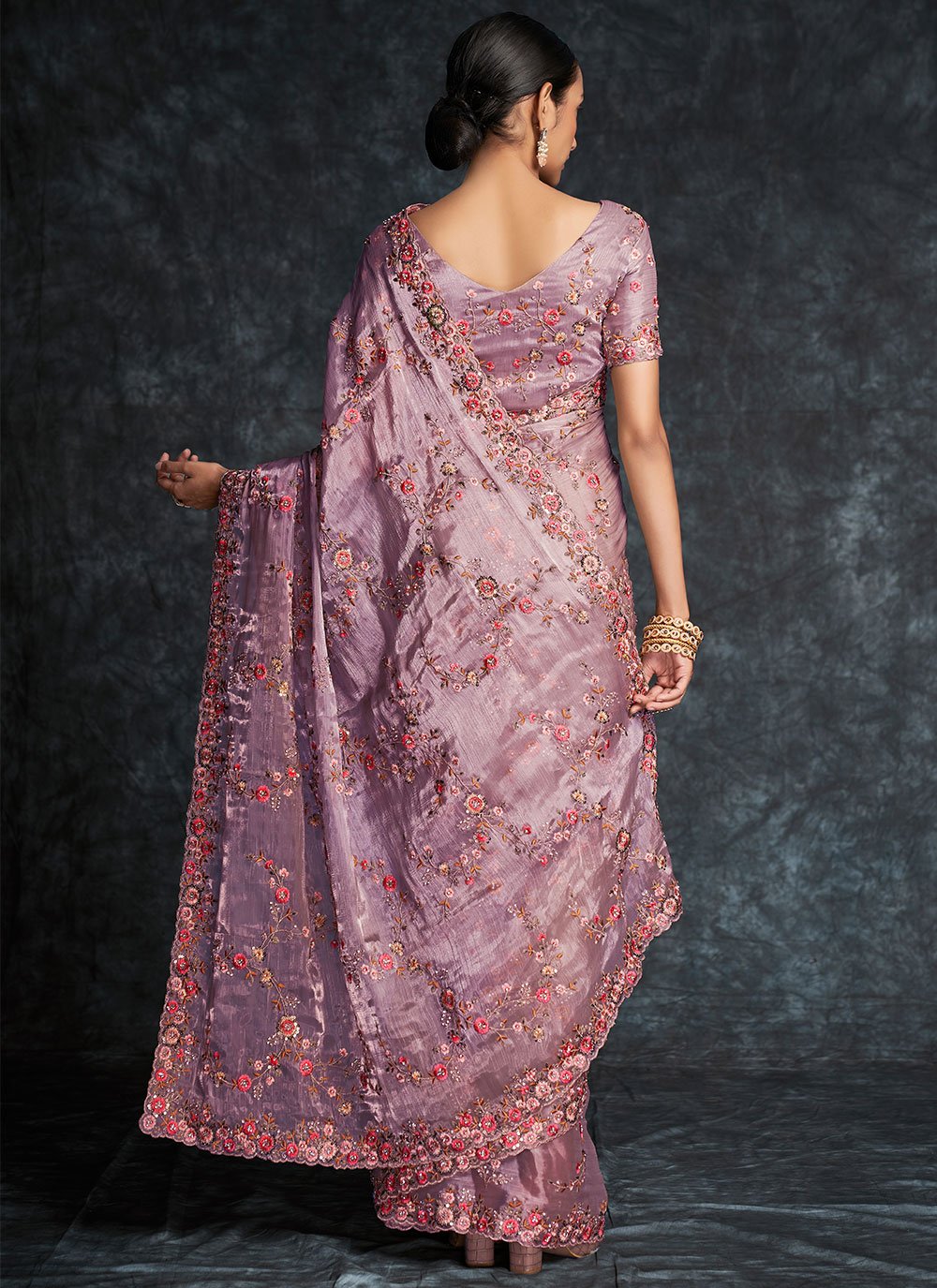 Traditional Saree Organza Lavender Embroidered Saree