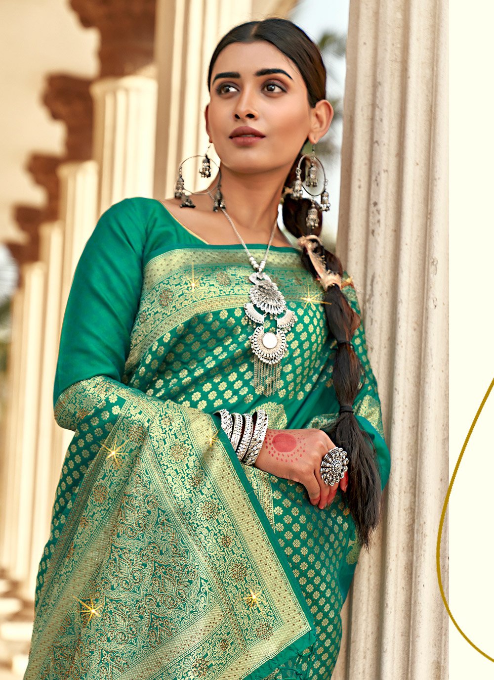 Traditional Saree Banarasi Silk Green Weaving Saree