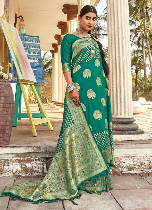 Traditional Saree Banarasi Silk Green Weaving Saree