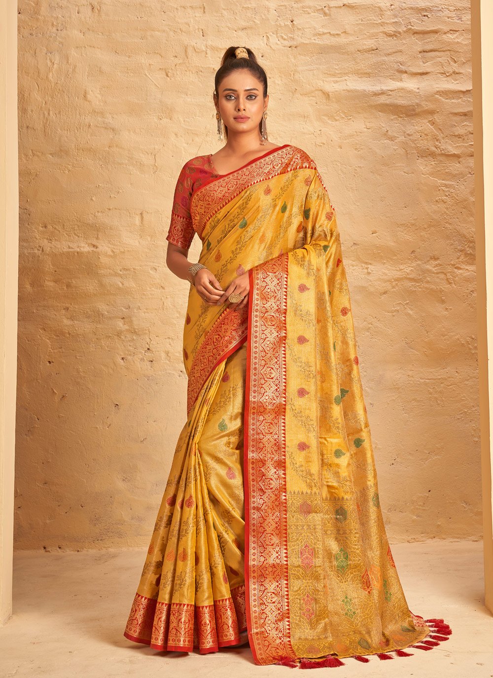 Traditional Saree Banarasi Silk Mustard Weaving Saree