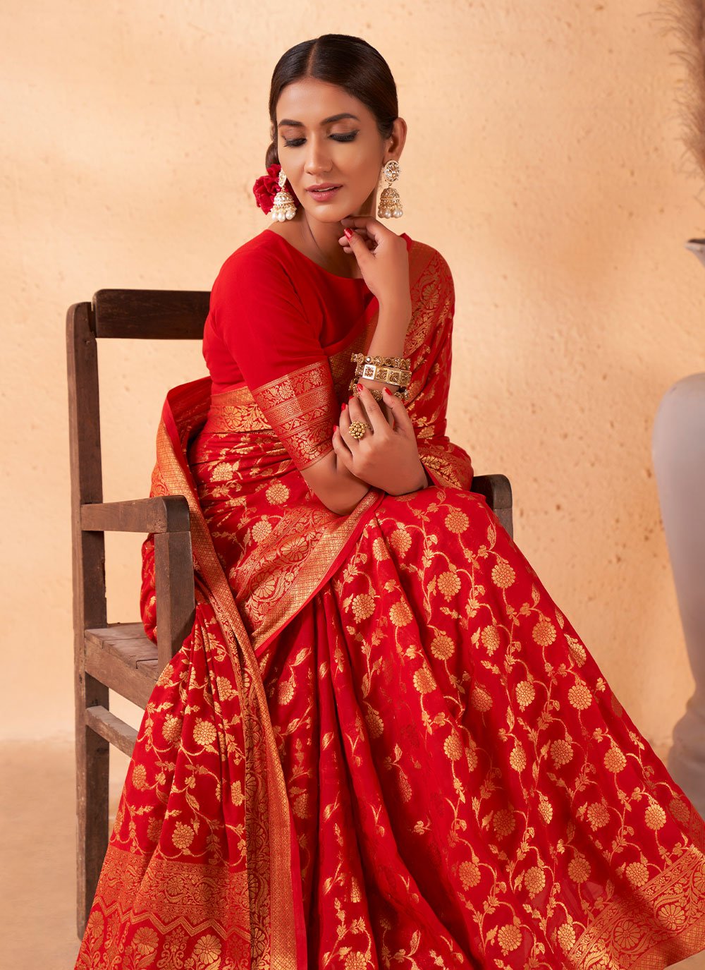 Traditional Saree Georgette Red Weaving Saree