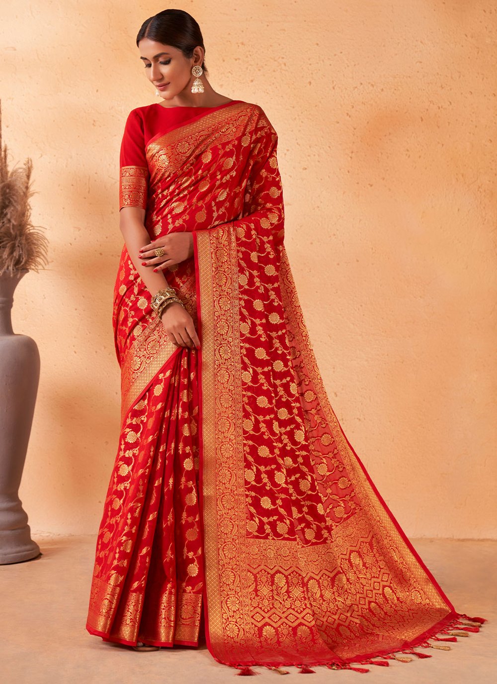 Traditional Saree Georgette Red Weaving Saree