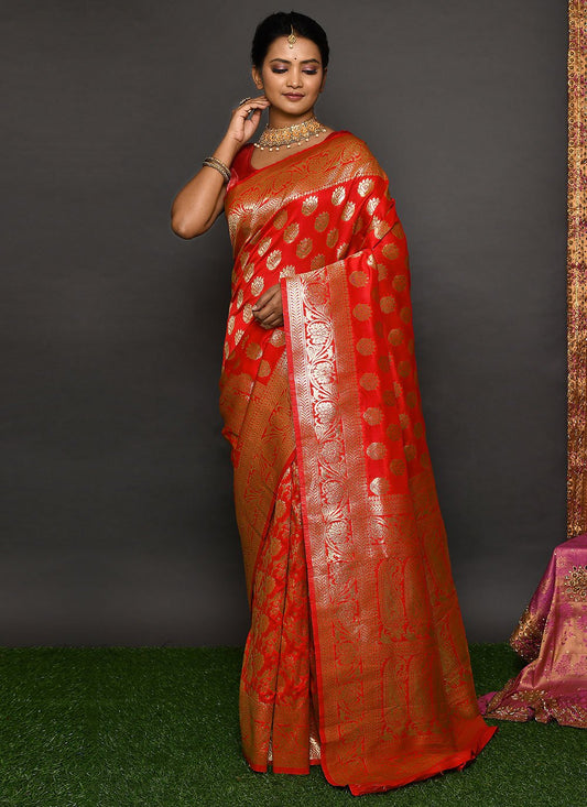 Traditional Saree Kanjivaram Silk Red Weaving Saree